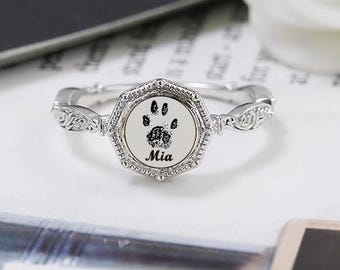 Vintage Paw Print Ring, Pet Memorial Gift,Sterling Silver Jewelry, Pet Loss