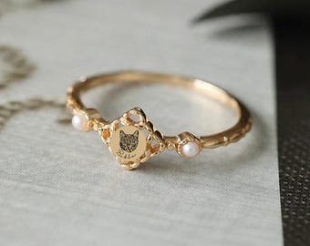 Custom Dog Memorial Ring, Pearl Ring, Personalized Pet Jewelry For Women, Pet Gift, Birthday Gift