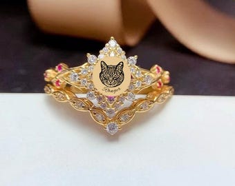 Custom Pet Memorial Ring Set, Birthstone Ring, Handmade Jewelry, Dog Cat Gift, Sterling Silver