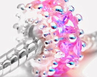 Handmade Pink Crystal all around European silver Bead Charm Spacer Fits DIY Jewelry Bracelet Necklace A58