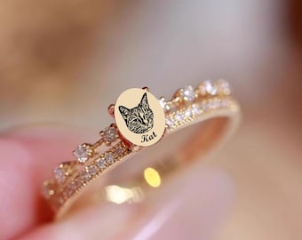 Custom Pet Memorial Ring, Pet Picture Ring, Personalized Jewelry, Sterling Silver Ring, Pet Memorial, Pet Gift For Her, Pet Loss