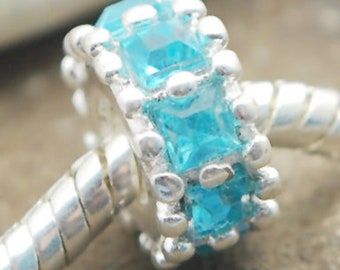 Handmade Blue Crystal all around European silver Bead Charm Spacer Fits DIY Jewelry Bracelet Necklace A1