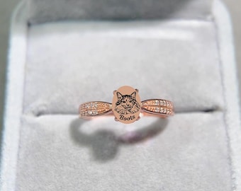 Custom Cat Portrait Ring, Pet Memorial, Pet Keepsake, Personalized Pet Jewelry, Pet Gift