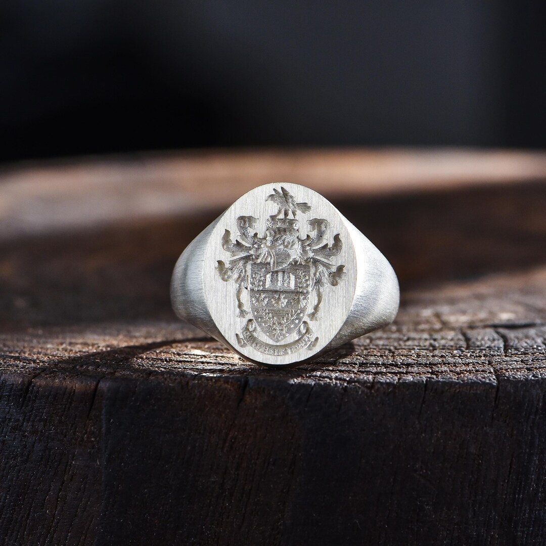 Signet Rings For Family Personalized Signet Ring, Family Crest Photo Ring, Picture Ring, Signet ...