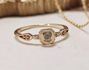 Vintage Dog Engraved  Ring,Pet Keepsake Ring, Birthstone Ring, Pet Gift, Personalized Jewelry