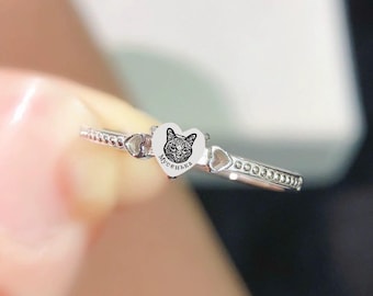 Vintage Pet Heart Ring, Sterling Silver Jewelry, Dog Cat Memorial, Personalized Gift