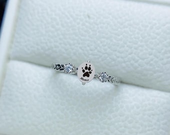 Oval Cut Ring, Custom Paw Print Ring, Birthstone Rings For Women, Dog Keepsake, Pet Memorial Gift, Pet Loss, Pet Gift For Pet Lover