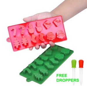 Holiday Helpers (2 Pack) Holiday Kitchen Silicone Ice Cube Trays Green  Snowmen & Red Christmas Trees 