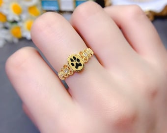 Vintage Paw Print Ring, Sterling Silver Jewelry, Pet Memorial, Birthstone Ring, Christmas Gift