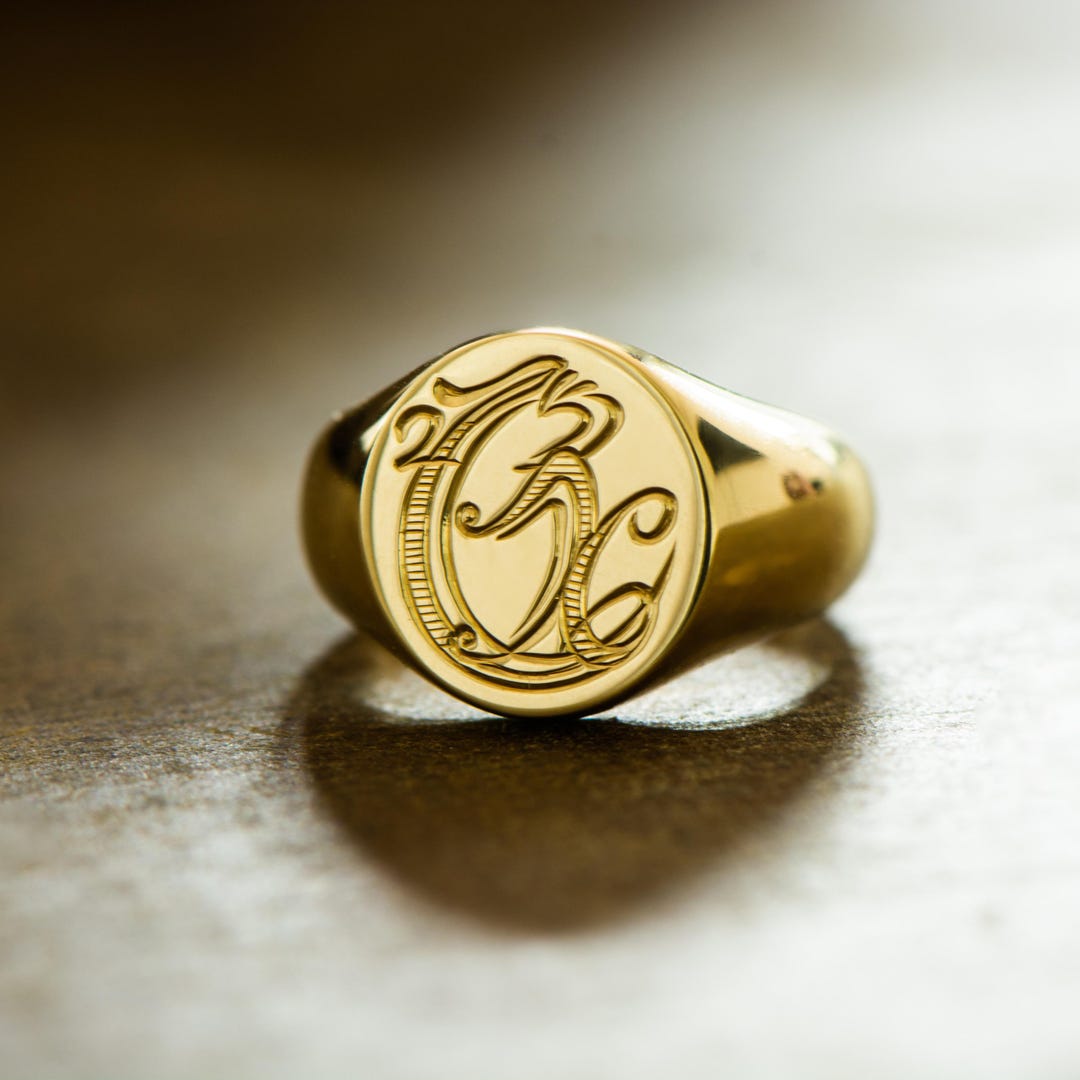 Custom Initial Ring, Hand Etching Ring, Unique Signet Rings With Name ...