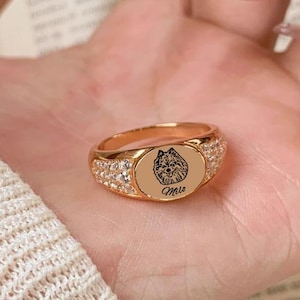 Vintage Cat Memorial Ring, Pet Photo Ring, Handmade Jewelry For Women, Pet Memorial Gift, Dog Keepsake,Pet Loss Memorial