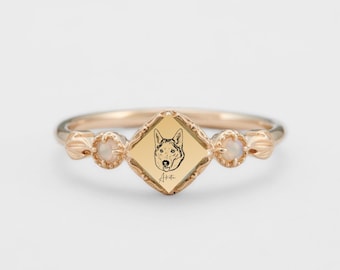Custom Pet Portrait Ring, Pet Memorial Ring, Birthstone Ring, Pet Gifts For Her, Dog Memorial, Pet Memorial Gift , Pet Loss, Birthday Gift
