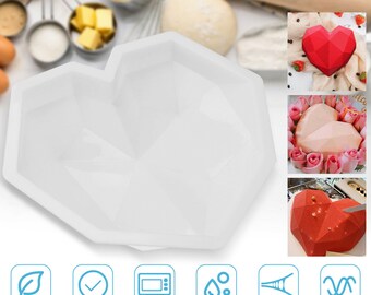 3D white silicone Diamond heart love shape mousse chocolate cheese sponge cake mold baking tool flexible non-stick dessert mold upgrade new