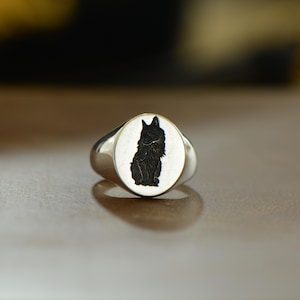 Custom Cat Signet Ring, Pet Memorial Ring, Hand Etching Jewelry, Pet Memorial Gift, Dog Memorial, Personalized Jewelry, Gift For Her/Him