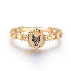 Vintage Pet Memorial Ring, Pet Keepsake Ring, Personalized Dog Jewelry, Gift For Her, Pet Loss, Christmas Gift