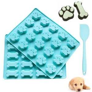 Lot of 3 Dog Treat Molds & Spatula: Paw and Bone Food Grade Silicone Trays Dog Pet Cookie Molds for making Chocolate Candy Cookie Ice Cubes