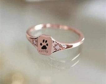 Custom Paw Print Ring, Birthstone Ring, Dog Nose Ring, Sterling Silver Ring, Pet Keepsake, Dog Memorial Gift, Personalized Jewelry, Pet Loss