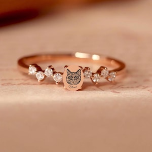 Unique Cat Photo Ring, Custom Birthstone Ring, Pet Memorial Ring, Personalized Pet Jewelry, Pet Loss