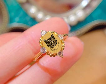 Unique Cat Memorial Ring, Sterling Silver Jewelry, Pet Gift, Birthstone Ring, Handmade Gift