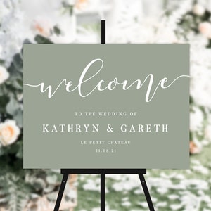 Muted Welcome Wedding Sign -  Sage/Stone or CUSTOM COLOUR -  Minimalist Welcome Wedding Sign, Personalised Wedding Sign - A1,A2 OR Digital