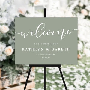 Sage Green Minimalist Wedding Welcome Sign - Personalised A1 A2 Digital Print Custom Modern Reception Decor