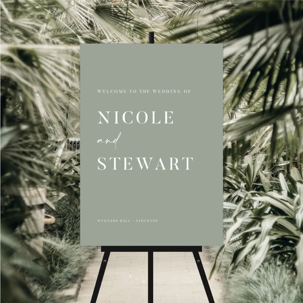 Sage Green Wedding Welcome Sign + Other Colours - Minimalist Welcome Wedding Sign, Personalised Wedding Sign - A1, A2 OR Digital