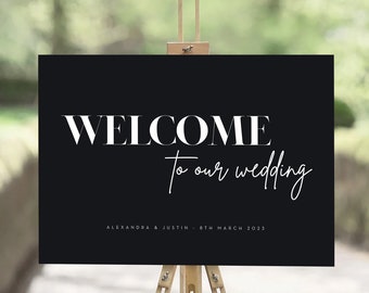 Monochrome Modern Welcome Wedding Sign + Other Colours -  Minimalist Welcome Wedding Sign, Personalised Wedding Sign - A1, A2 OR Digital