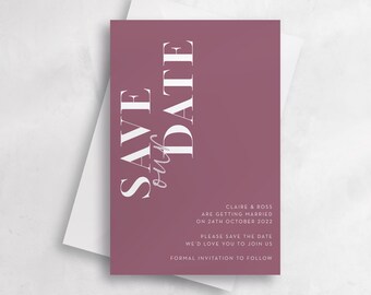 Grape Save the Date with Envelopes, Personalised Save the Date Cards, Luxury Wedding Save the Date, Modern Save the Date A6
