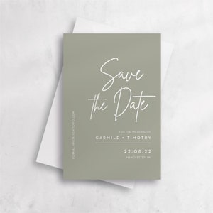 Sage Green Save the Date with Envelopes, Personalised Save the Date Cards, Luxury Wedding Save the Date, Rustic Save the Date A6 #06