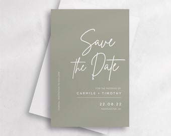 Sage Green Save the Date Cards with Envelopes, Personalised Save the Date Cards, Luxury Wedding Save the Date, Rustic Save the Date A6 #06
