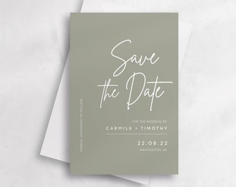 Sage Green Save the Date with Envelopes, Personalised Save the Date Cards, Luxury Wedding Save the Date, Rustic Save the Date A6 #06
