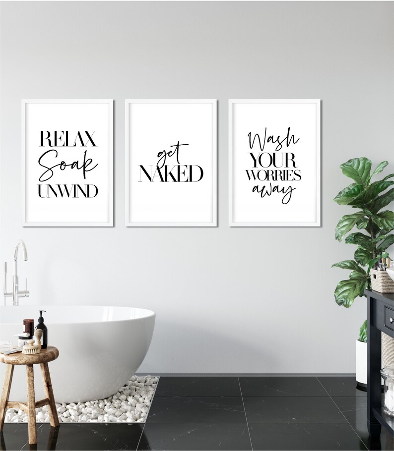 Set of 3 Bathroom Prints relax Soak Unwind Get Naked Wash Etsy UK