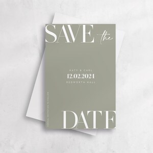 Sage Green Save the Date with Envelopes, Personalised Save the Date Cards, Luxury Wedding Save the Date, Rustic Save the Date A6