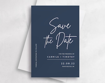 Navy Save the Date with Envelopes, Personalised Save the Date Cards, Luxury Wedding Save the Date, Rustic Save the Date A6