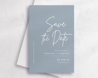 Blue Save the Date with Envelopes, Personalised Save the Date Cards, Luxury Wedding Save the Date, Rustic Save the Date A6