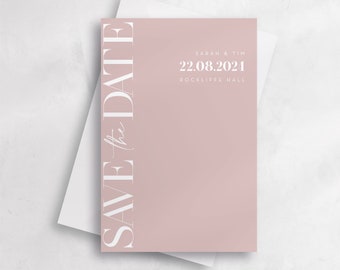 Dusky Pink Save the Date Cards with Envelopes, Personalised Save the Date Cards, Wedding Save the Date, Muted Save the Date A6 #09