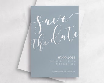 Blue Save the Date with Envelopes, Personalised Save the Date Cards, Luxury Wedding Save the Date, Rustic Save the Date A6