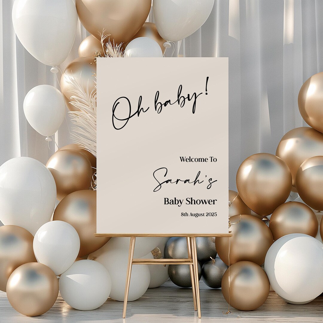 Neutral Baby Shower Welcome Sign | Personalised | Beige | Pampas ...