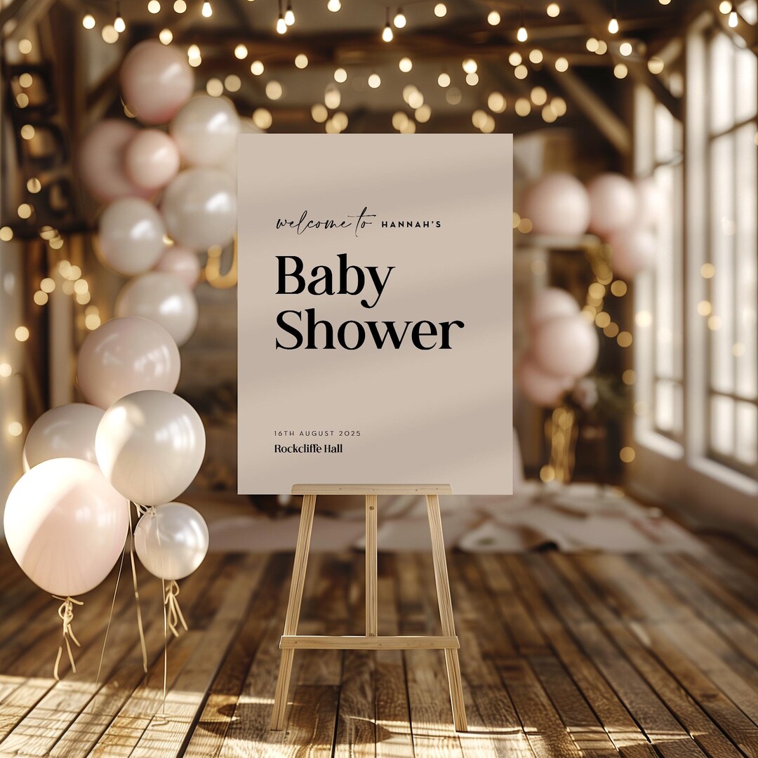 Neutral Baby Shower Welcome Sign | Personalised | Beige | Pampas ...