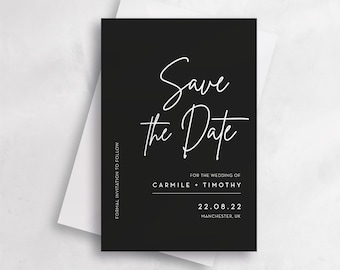 Modern Save the Date Cards with Envelopes, Personalised Save the Date Cards, Wedding Save the Date, Black and White Save the Date A6 #06