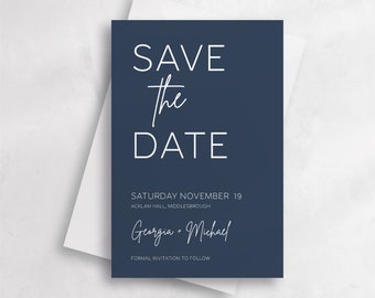 Navy Save the Date with Envelopes, Personalised Save the Date Cards, Luxury Wedding Save the Date, Rustic Save the Date A6