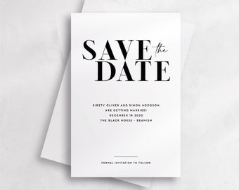 Modern Save the Date Cards with Envelopes, Personalised Save the Date Cards, Wedding Save the Date, Black and White Save the Date A6 #07