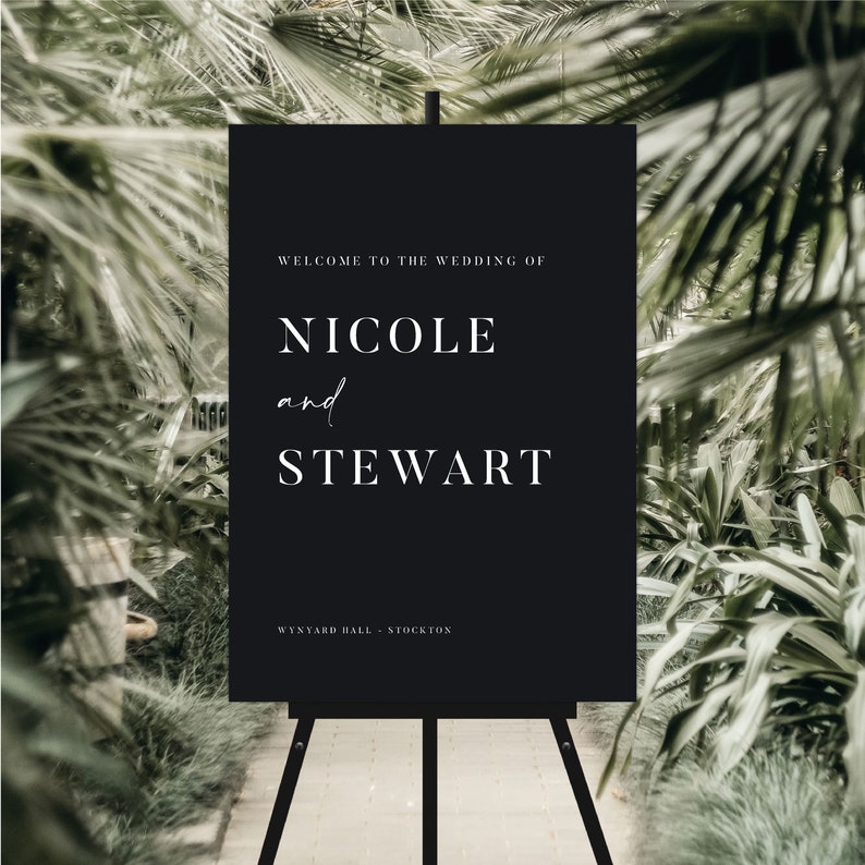 Modern Minimalist Wedding Welcome Sign: Personalized Foamex Board (A1, A2 or Digital) image 1