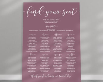 Printed Wedding Seating Plan, Table Plan, Modern Seating Chart, Printed Board, Personalised Wedding - A1, A2 OR Digital - COLOUR OPTIONS