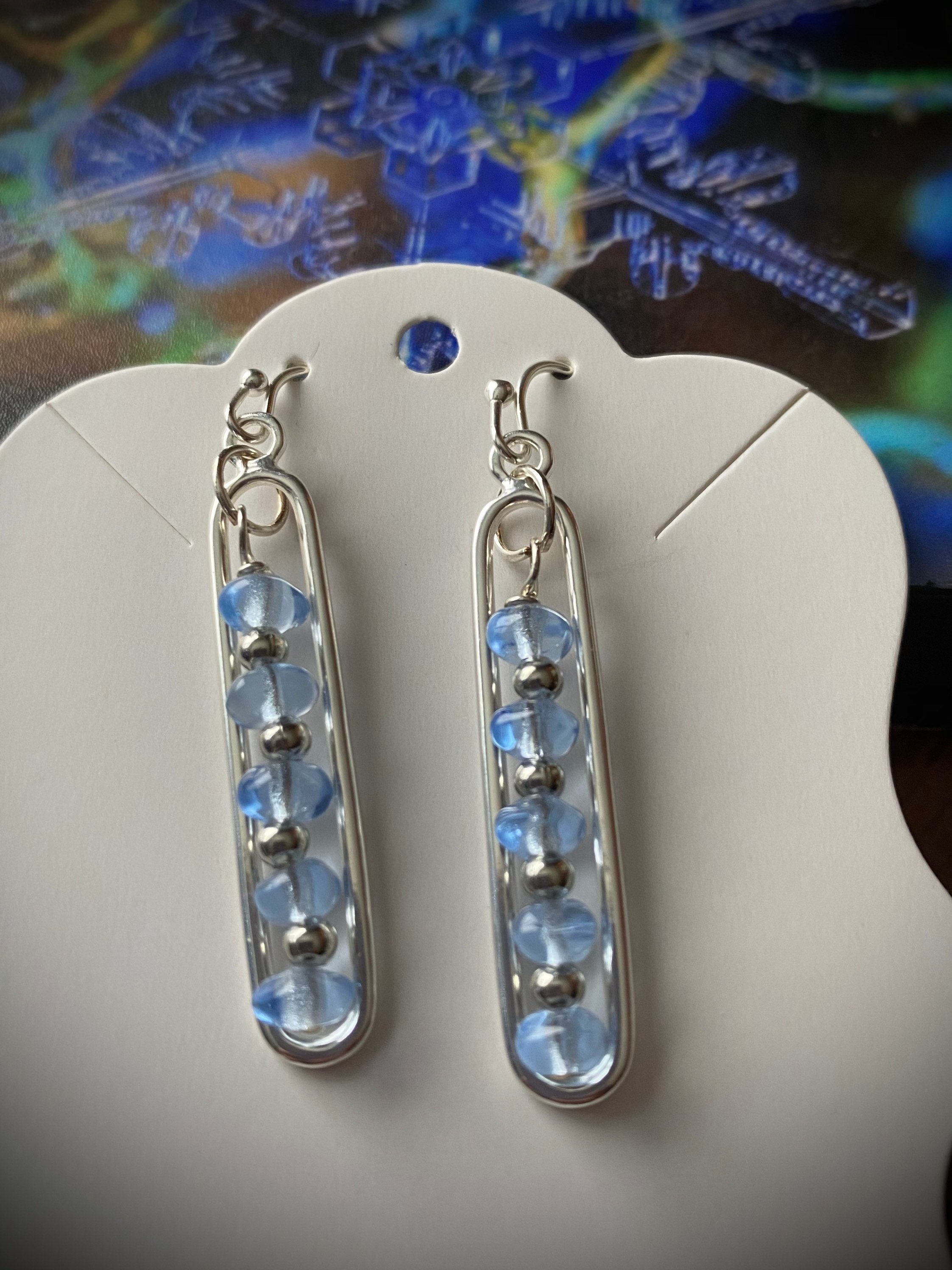 Sapphire Beads and Silver Earrings Etsy