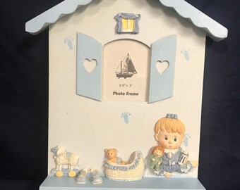 Vintage Baby Boy Wall Art  Frame With Two Hooks