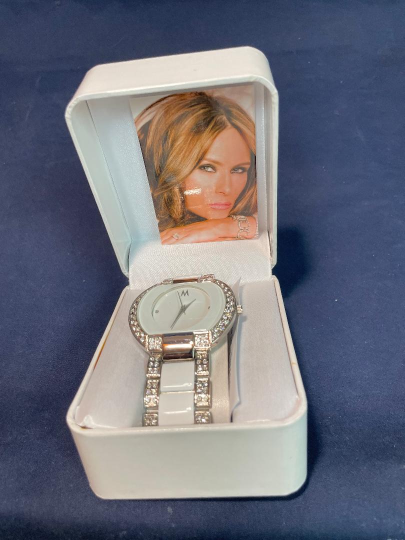 Melania Trump White and Silver Tone Watch With CZ - Etsy display picture 1