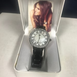 Melania Trump  Fashion Watch With Black Band  and CZ