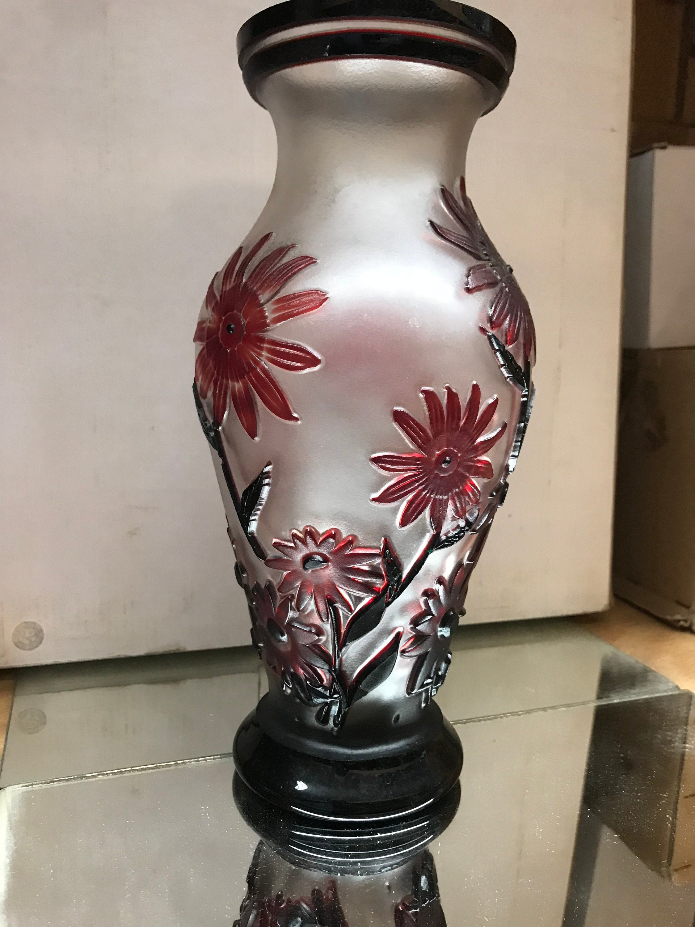 Ajka Crystal Vase With Flower Design