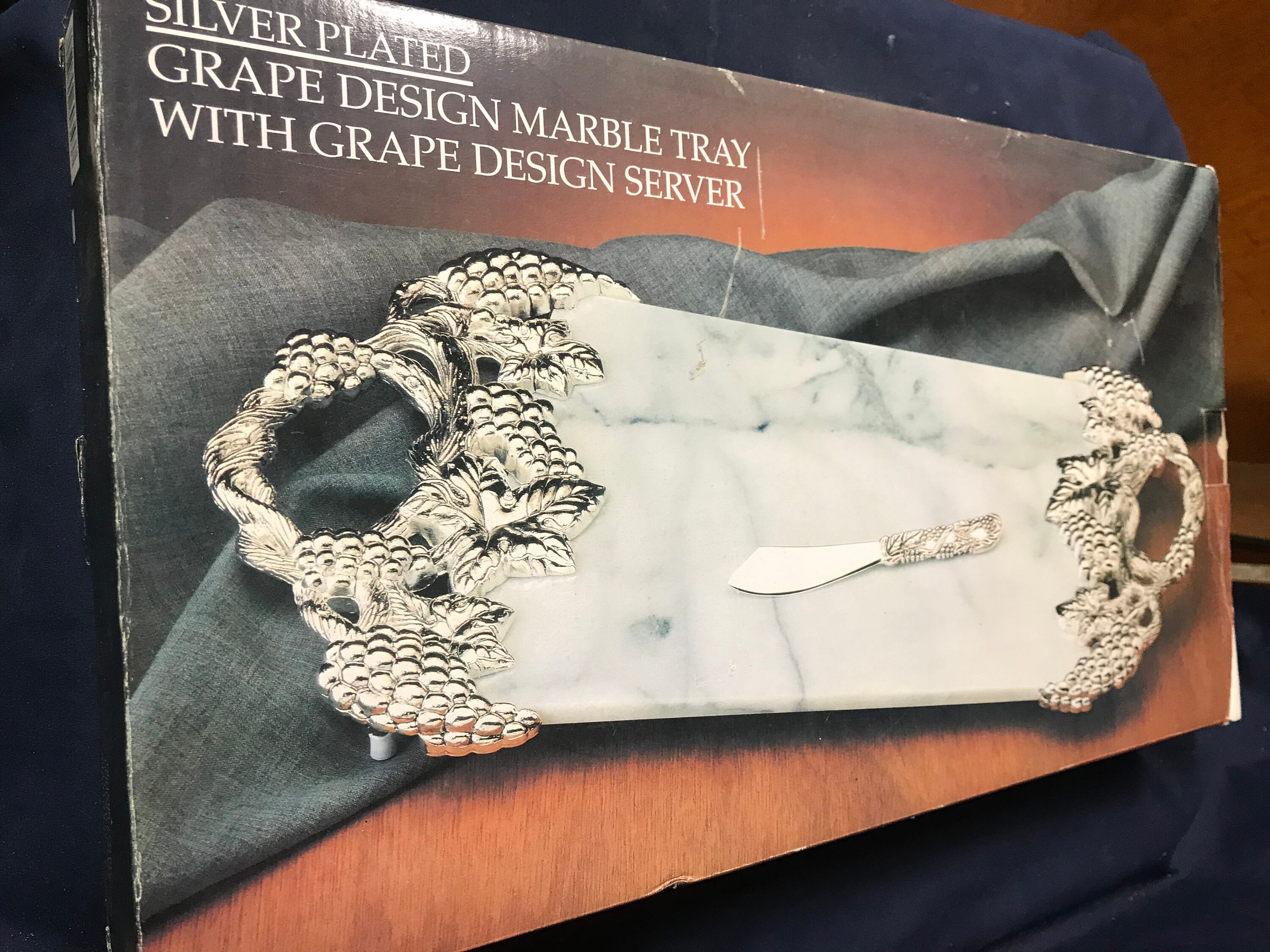 Vintage  Grape Design White marble Tray With Matching Server